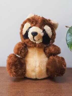 Vtg Acme Stuffed Brown Raccoon Toy - 80's Toy - Vintage Plush Raccoon